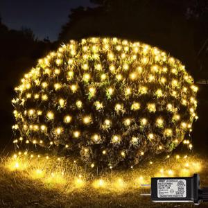 300LED Net Lights, 14.8ft x 5ft 8 Modes Connectable Christmas Outdoor String Mesh, Waterproof Decorative Fairy Lights Plug in for Xmas Tree Bushes Holiday Garden Wedding Party - Warm White