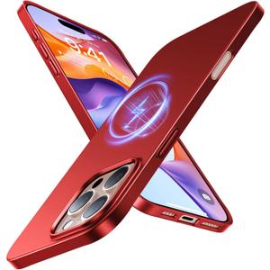 TORRAS Magnetic SlimFit for iPhone 16 Pro Max Case 6.9 inch, UltraThin 16 ProMax Phone Case Compatible with MagSafe, Light AntiScratch Matte Hard PC Bayer OriginFit, Red