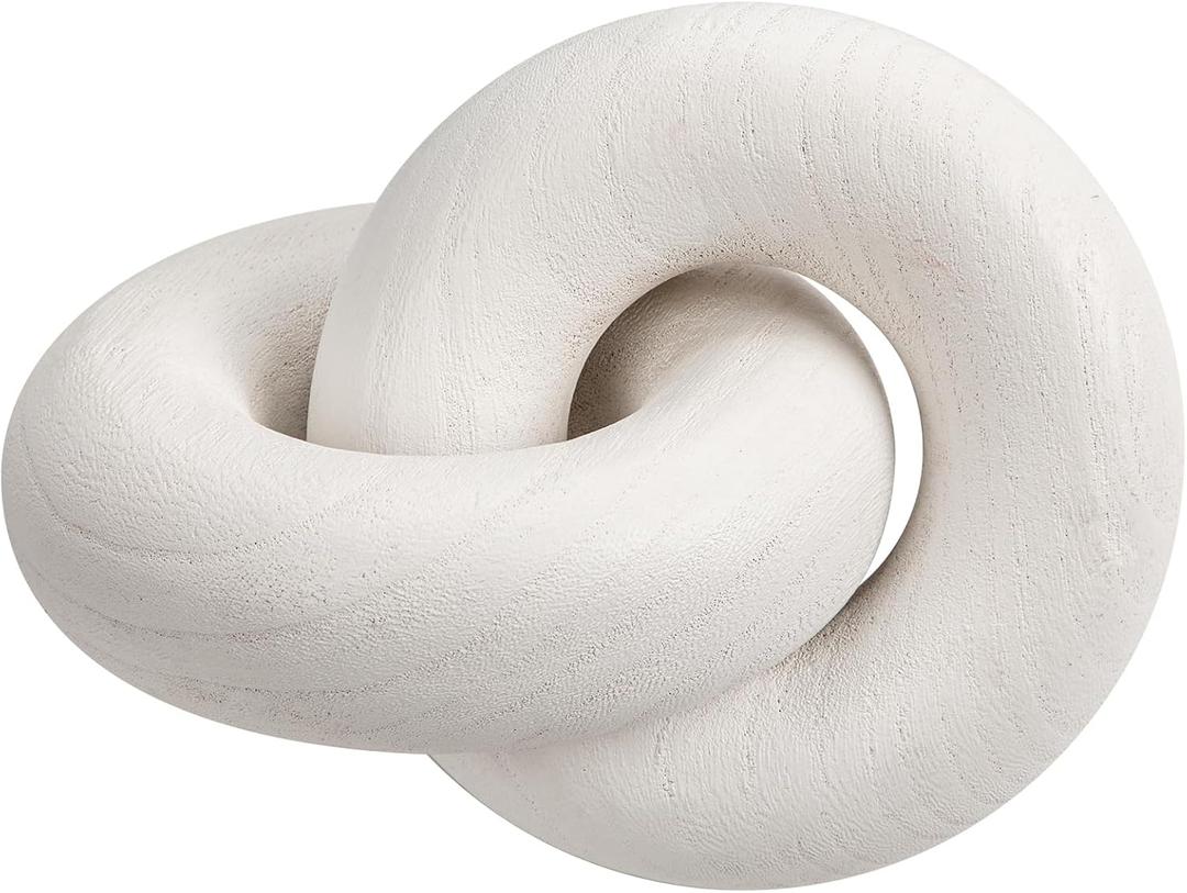 Table Decor Handcrafted Wooden Knot Sculpture Decor  Modern Nordic Style Decorative Accent for Home, Office, Shelf, and Console Table  Pure White Finish, 7"x4.7"