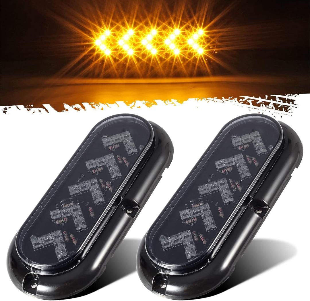 Partsam 2Pcs 6" Oval Arrow Turn Signal Lights Truck Trailer Amber 25LED Surface Mount Smoke Lens Waterproof Sealed Led Marker Clearance Lights Indicators Flange Mount 12V