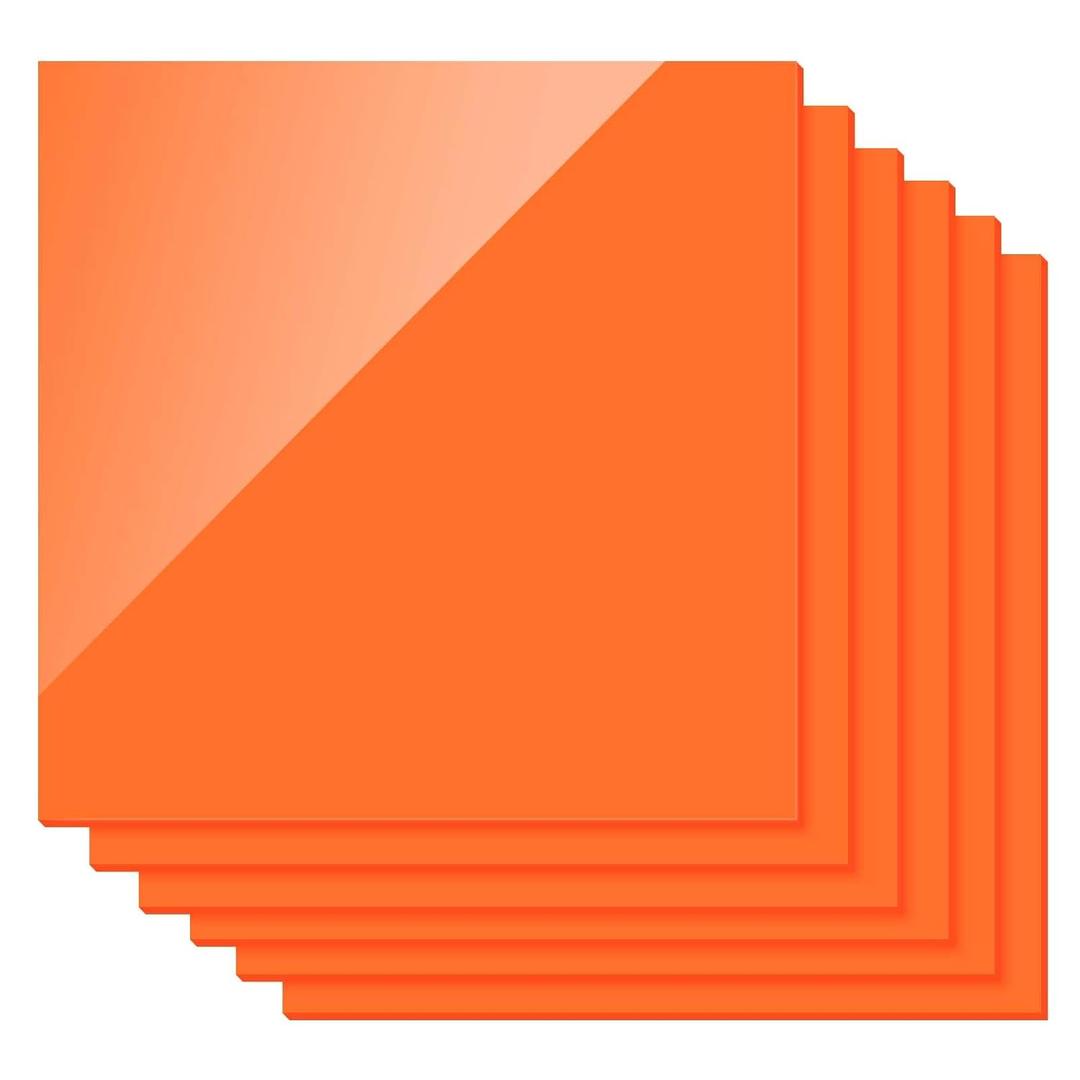 SINJEUN 6 Pack 12 x 12 Inch Orange Acrylic Sheet, 1/8 Inch Thick Acrylic Plexiglass Board, Acrylic Plexiglass Panels for Craft, Signs, Painting, Photography Background, Display Stand