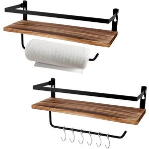PHUNAYA Floating Shelves,Wall Mounted Shelf for Kitchen,Living Room,Bedroom,Bathroom Storage,Rustic Wood,Set of 2(Carbonized Black)