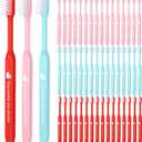 Willinglong 48 Pcs Toothbrushes Bulk Individually Wrapped, Pink Toothbrush Blue and Pink Cute Design