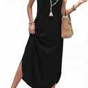 WIHOLL Summer Dresses for Women Spaghetti Strap Maxi Dress Scoop Neck Casual Boho Sundresses Beach Vacation Outfits Pockets (Black, L)