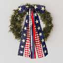 Large Patriotic Ribbon Bow, 4th of July Red White and Blue Bows Clip-On Star Sash Patriotic Wreaths for Front Door Indoor Outdoor Memorial Day Decoration