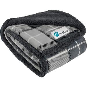 PetAmi Dog Blanket for Bed, XL Pet Blanket Large Dogs, Fleece Furniture Couch Cover Protector Sofa Car Crate Kennel, Soft Sherpa Cat Throw Plush Reversible Washable, Twin 60x80 Plaid Dark Gray (Plaid Charcoal Grey)