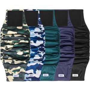 Reusable Dog Diapers Male, Premium Washable Belly Bands for Male Dogs, Pack of 5, High Absorbing Extra Large Male Dog Wraps for Doggie & Puppy in Incontinence or Excitable Urination and Training(XL, Camo & dark solid color)