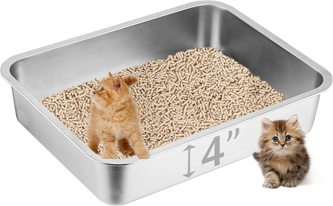 Stainless Steel Cat Litter Box, 15.7"11.8"4" Metal Litter Pan, Small Litter Box for Little Cats Kittens, Easy Cleaning
