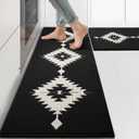 Farmhouse Kitchen Rugs Sets of 2, Black and White Kitchen Mat Set for Floor Non-Slip Washable, Absorbent Resist Dirt Polypropylene Large Long Runner Rug, Western Boho Rug for Sink,24x35+24x59