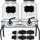 1-Gallon Drink Dispenser,Accguan Glass Water Dispenser with Black Tin Lid and Black Stainless steel faucet,Black Iron Frame,Mason Drink Dispenser for Parties, Picnics, Barbecues and Daily,2 pack
