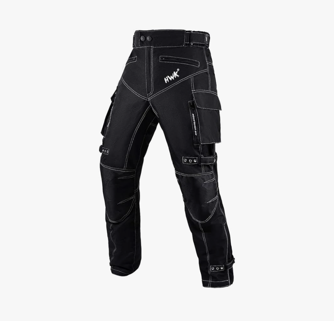 HWK Dual Sport Motorcycle Pants for Men with Water Resistant Cordura Textile Fabric & Impact Protection Armor Medium