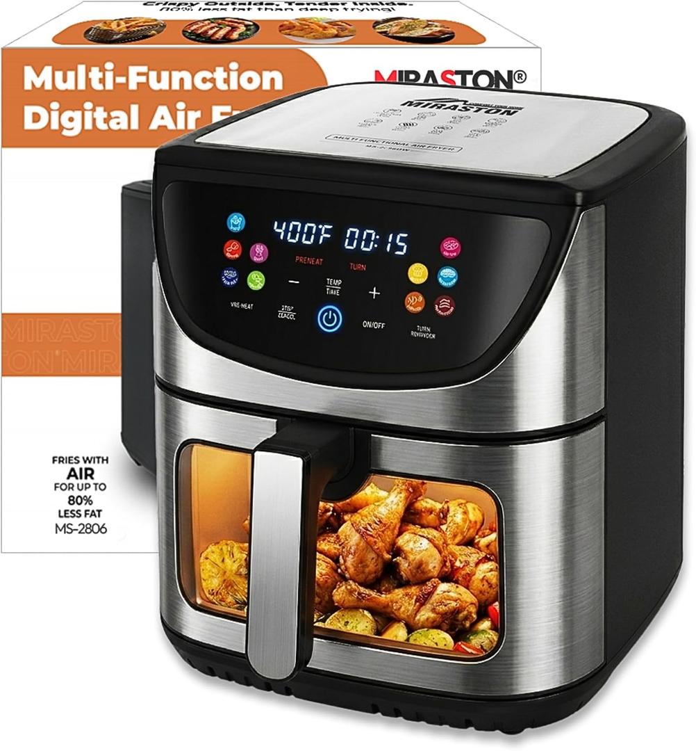 8.5QT Large Stainless Steel Air Fryer with Disposable Liners, 8.5QT Tilted Screen Model