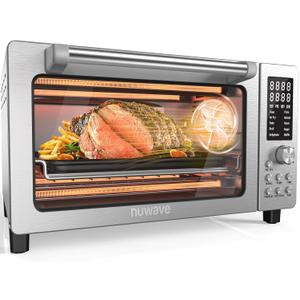 Nuwave Bravo Pro Smart 21QT Toaster Oven Air Fryer Combo, Convection Oven Countertop, 10 functions all in 1, with even & quick crisp technology, 50-450F, 1800W, Stainless Steel, 21qt Capacity