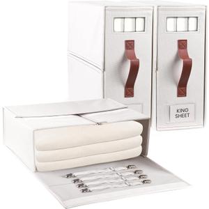 7Vine Pack of 3 Foldable Bed Sheet Organizer for Storage and Organization of Bedding Sheets Premium Linen Closet Organizer with Window for Clothing, Bed Sheets, Blanket, Duvet Covers and Pillow, Cream