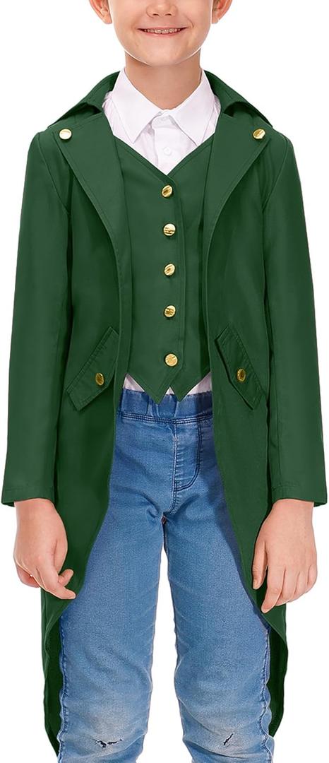 BesserBay Halloween Boy's Gothic Medieval Renaissance Steampunk Tailcoat Tuxedo Vampire Jacket Green 12 Years