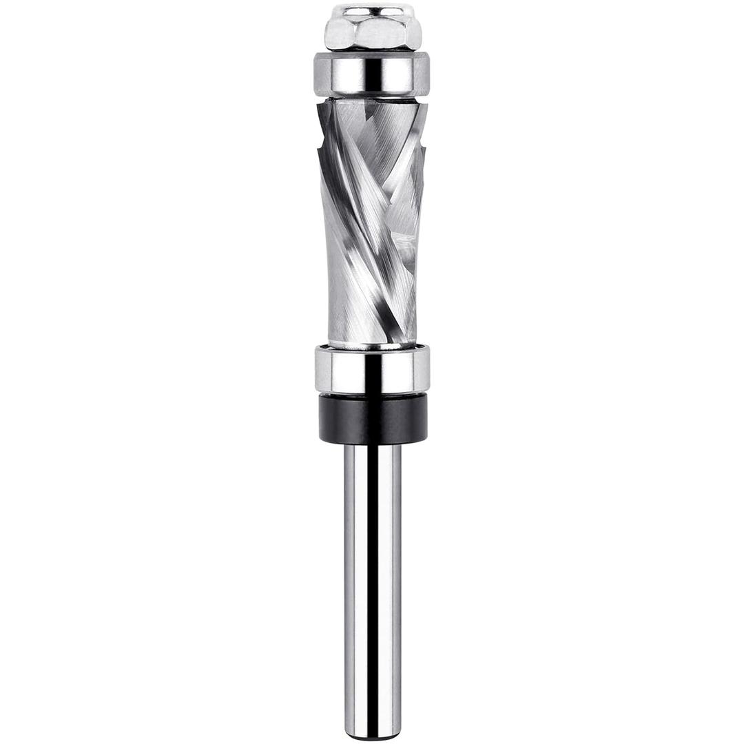 Carbide Compression Flush Trim Router Bit 1/4" Shank with Top & Bottom Bearing, Pattern Template Flush Cut Spiral Router Bit 1/2" Cutting Diameter for Wood Trimming