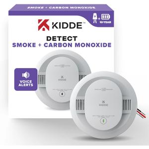 Kidde Smoke and Carbon Monoxide Detector, Hardwired with 10-Year Battery Backup, Voice Alerts, LED Status Lights, Interconnected, 85 dB Alarm, 5 inches, 30CUA10-V, 1 Pack