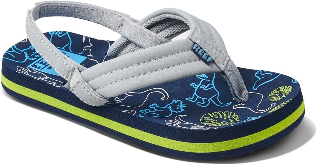 REEF Kids' Ahi Beach Flip Flops (6 Little Kid, Navy/Grey Dino)