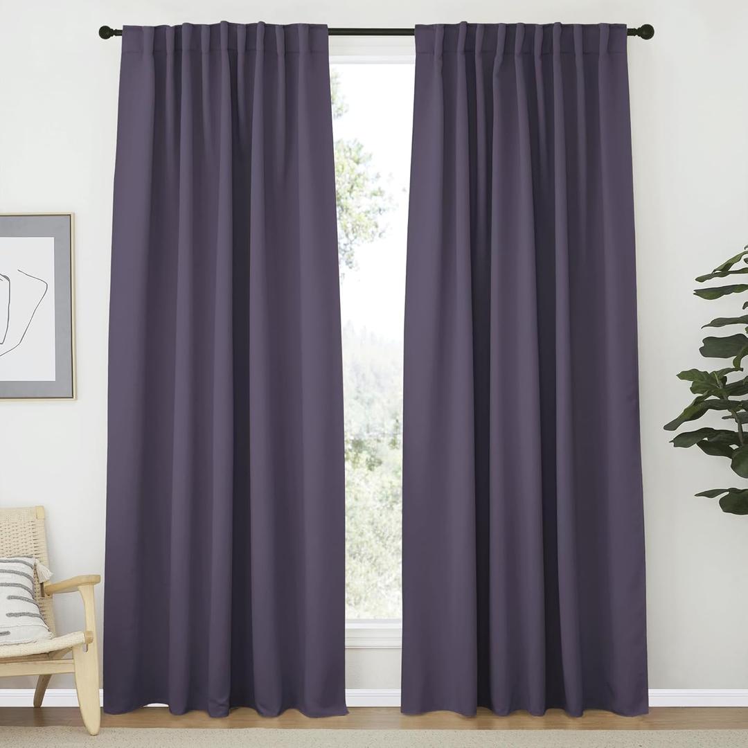 NICETOWN Blackout Curtain Panels Window Draperies - (Greyish Purple Color) 62x84 inch, 2 Pieces, Privacy Blackout Cloth Fabric, Living Bedroom Room Divider/Sliding Patio Decor Window Curtains