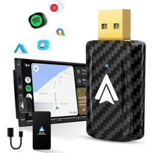 Android Auto Wireless Adapter for Car Small Dongle, Compatible with AndroidAuto Car Models 2017 Above with Wired, Only for Android Phones Version 11 Above, Carbon Fiber , Black