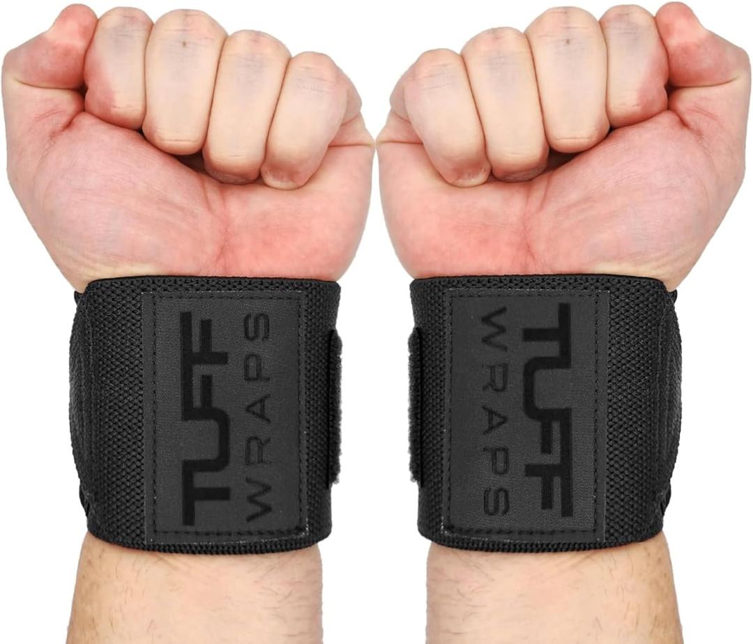 TuffWraps 16" Wrist Wraps: No Thumb Loops, Quality Gym Wrist Wraps for Weightlifting, Bench Press, Powerlifting, and Cross-TrainingTry The Belt Loop Tightening System (Black/Black)