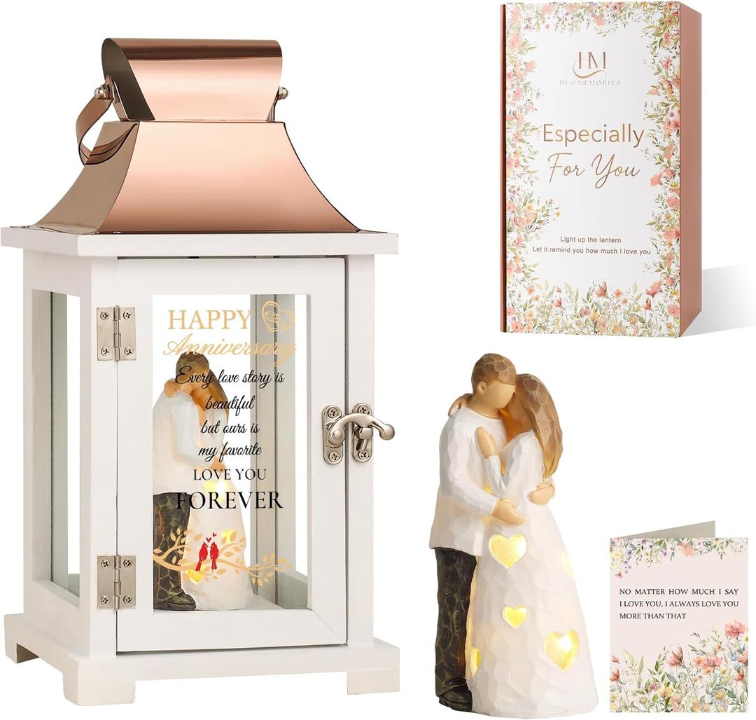 Happy Anniversary Gifts for Men, Women, Anniversary Lantern with Couple Hand-Painted Figure, Anniversary Gift for Couple, Him, Her, Wife, Husband, 1st, 5th, 10th, 25th, 50th Anniversary