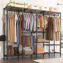 Adjustable Heavy Duty Clothes Rack, Black Metal Garment Rack with Shelves, Clothing Racks for Hanging Clothes Freestanding Wire Wardrobe Closet, 76.8" L x 17.1" W x 77" H, Max Load 900lbs