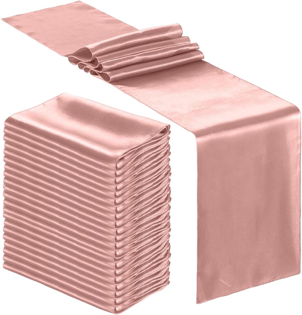 Bencailor 24 Pcs Satin Table Runner Bulk 12 x 108 Inches Long Table Runners Bright Smooth Fabric Tablecloth for Wedding Banquet Birthday Holiday Graduation Party Decorations(Light Pink)