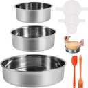 3-Piece Round Cake Pan Set with 150 Parchment Paper Liners, 4 6 8 Inch Stainless Steel Baking Pans with Handles, Includes Silicone Brush & Spatula, Layer Cake Baking Set for Cheesecake, Birthday Cake