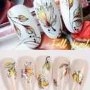 3 x 7Pcs Fall Nail Art Stickers - Glitter Yellow Maple Leaves Gel Sticker for Autumn 3D Decoration - Bling Gold Decals With Tree Leaf Designs - DIY Art Decoration