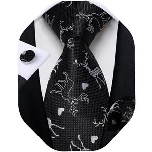 DiBanGu Mens Festival Christmas Tie and Pocket Square Set with Funny Xmas Pattern for Prom Party (Black White)