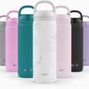 Ello Cooper Twist 22oz Stainless Steel Water Bottle with Chug Lid | Leak Proof Double Walled and Vacuum Insulated | Fits Car Cupholder | Built in Carry Loop | Dishwasher Safe | White Marble