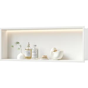 Neodrain Shower Niche, 36X12Inch White Wall Niche Stainless Steel LED Niche NO Tile Needed Recessed Niches for Shower wall, Bathroom Storage with 3000K Led Light