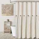 Awellife Farmhouse Beige Shower Curtain Button Linen Textured Woven Fabric,Pleated Beige Stripe,Country Style,72x72 Inch