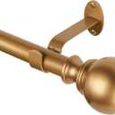 Elrene Home Fashions Cordelia Adjustable Single Curtain Rod with Globe Ball Finials, 1 Inch Diameter, Soft Gold, 28"-48"