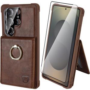VANAVAGY Wallet Case for Galaxy S25 Ultra for Women Men, PU Leather Phone Case Wallet with Magnetic Clasp RFID Blocking Card Holder Coin Pocket with Ring Holder for S25 Ultra 6.9 inch, Brown