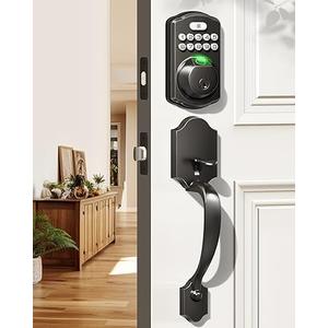 Veise Fingerprint Door Lock Set, Keyless Entry Door Lock, Front Handle Set, Electronic Keypad Deadbolt with Lever Handle, 2 Keys, Auto-Locking, One-time Codes, Easy to Install, Matte Black