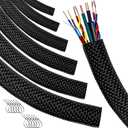 Automotive Wire Loom High Temperature Braided Wire Loom, Split-Sleeve Heat Resistant Wiring Loom Cord Cover for Harness Wires, Self-Wrapping Heavy Duty Sheathing Cable Management Black20ft-1inch