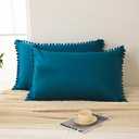 Move Over Teal Pom Poms Pillowcases, Standard Queen Pillow Cases Set of 2, 100% Washed Microfiber,Teal Blue Ball Fringe Pillow Cover, 2 Pack (Queen, Teal)