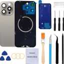Rear Back Glass Replacement for iPhone 15 Pro Max 6.7-inches + Pre-Installed Plate and Camera Frame and lens + Repairing Tool Kit (Natural Titanium)
