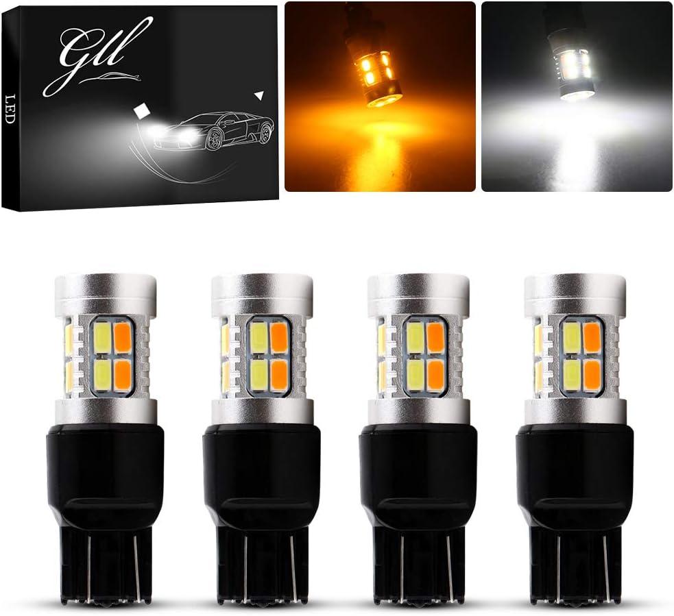 Grandview 4pcs Super Bright 400LM 7443 Amber/White Switchback Turn Signal LED Light Bulbs 5730 20SMD 12V LED Replacement Light 7444NA 6500K-8000K