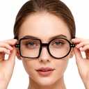 ICARA Personality Square Round Reading Glasses for Men Women,Computer Glasses Anti UV Readers (Black, 1.5)