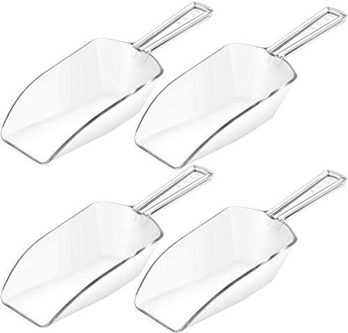 Hestya 4 Pcs Multi Purpose Clear Plastic Scoops for Candy Buffet Acrylic Kitchen Ice Food Popcorn Scoops for Protein Powders, Ice Cream, Coffee, Tea Jar (7.8 Inch)