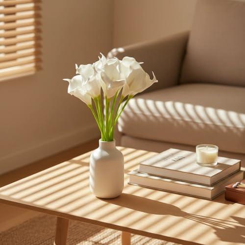 Etouxue 12Pcs White Calla Lily Artificial Flowers Bouquet for DIY Wedding Bride Shower Blessing Gift Home Decoration Faux Calla Flower Centerpiece Mother's Day Women's Day Gifts Decorations