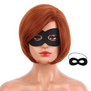 MAGQOO Dark Orange Wig Side Part 12 Inches Short Straight Bob Wig Reddish Brown Hair Women Girls Synthetic Halloween Costume Cosplay Wigs