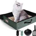 Upgrade Portable Litter Box with Lid, Leak-Proof Collapsible Cat Litter Box Great for Travel Hotel Stays and Road Trip 18x14x5.5 Inches (Large, olive gray)