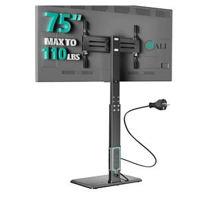 WALI Floor TV Stand with Power Outlet, Tall TV Stand Mount for 32-75 inch TV up to 110 lbs, Swivel and Height Adjustable TV Stands with Wood Base for Bedroom, Office(TVDVD-7P), Black