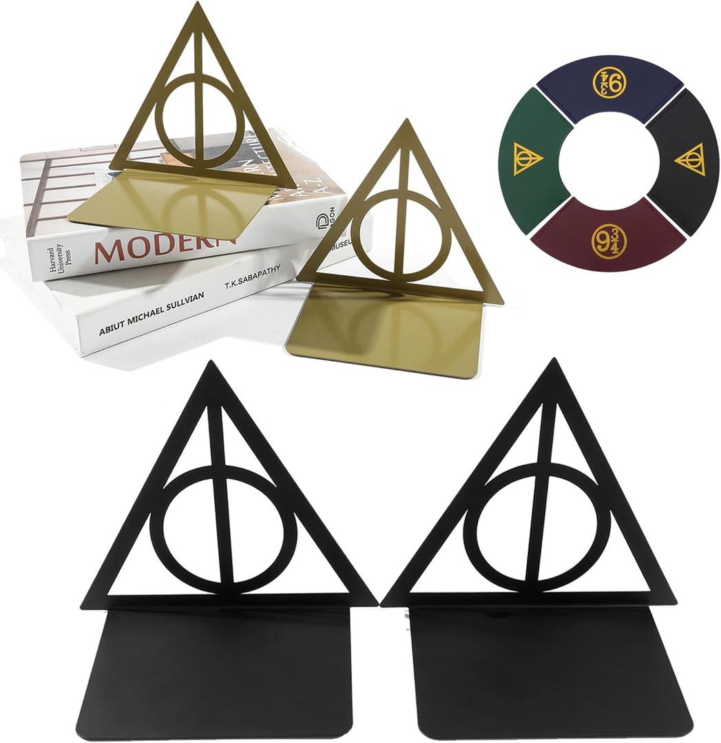 Magic Death Metal Bookend, Heavy Duty Decorative Book Ends for Anime Fans, Shelf Desk Organizer Accessories (Two-Tone Bookend)