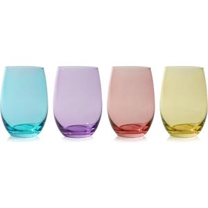 TRUE Vino Stemless Wine Glasses in Pastels, Durable and Colorful Tumblers for Cocktails, Mocktails, Beverages, Juices, Smoothie and Milkshake Drinking Glass, Drinkware, 18.5 oz, Set of 4, Multicolor