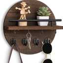 Key Holder Wall Mount - 10.2 Inch Decorative Key Rack and Mail Organizer with 8 Key Hooks - Wooden Key Hanger with Shelf for Wall and Home Decor (Brown)